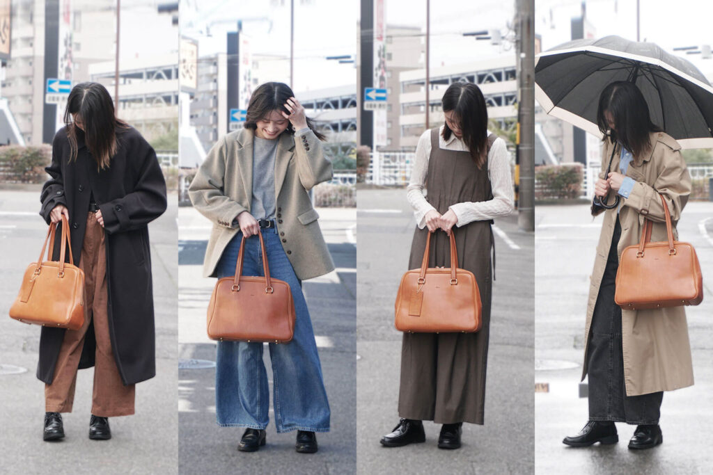 マスカル・トートのブラウン着用